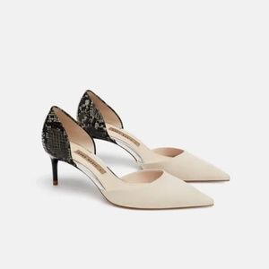 Zara Snakeskin Pointed Toe Kitten Heels